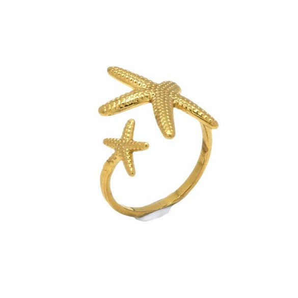 Niche High Personality Exaggerated Temperament Women's Open Starfish Ring Stainless Steel Titanium Steel Electroplated