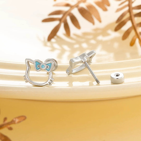 Niche Highend Titanium Steel Girls' Earrings With Hollow Cat Pattern And Electroplating Design