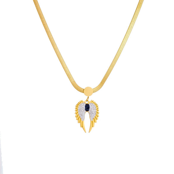 Niche Personality Diamond Wings Titanium Steel Gold Plated Pendant Necklace With Geometric Design