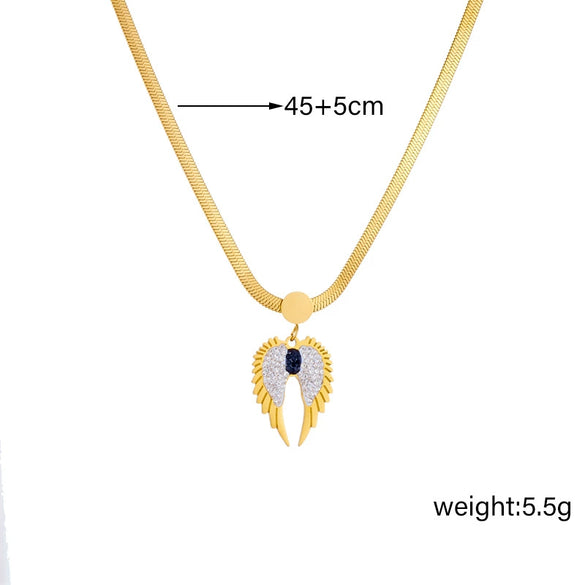 Niche Personality Diamond Wings Titanium Steel Gold Plated Pendant Necklace With Geometric Design