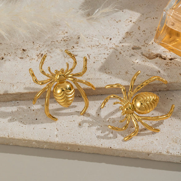 Niche Spider Animal Zodiac Stainless Steel Earrings And Rings For Girls With Electroplating Design
