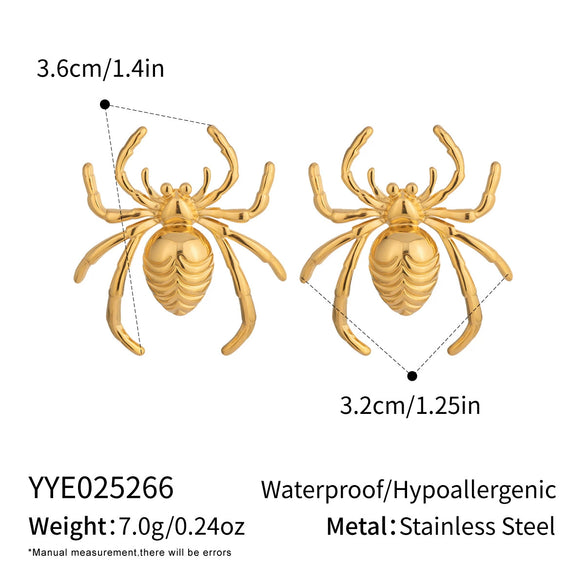 Niche Spider Animal Zodiac Stainless Steel Earrings And Rings For Girls With Electroplating Design