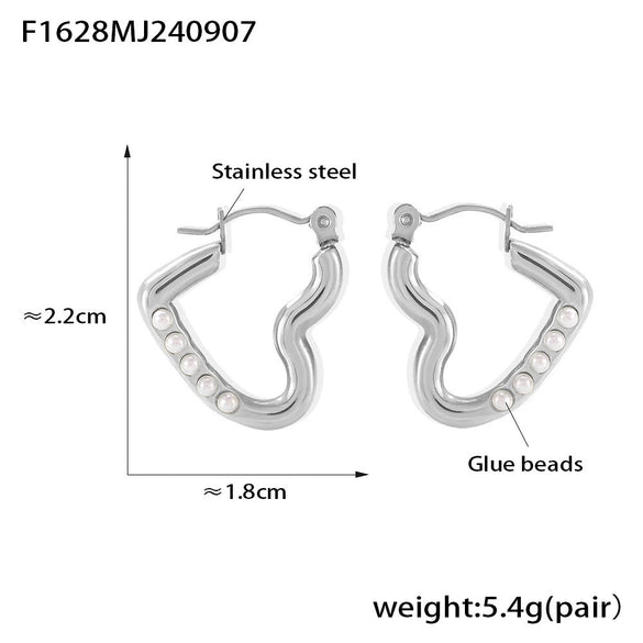 Niche Style Heartshaped Imitation Pearl 316L Stainless Steel Electroplated Earrings For Women