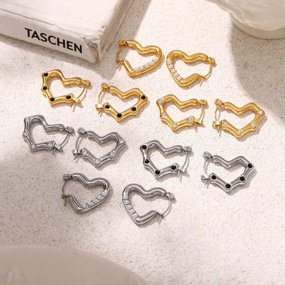 Niche Style Heartshaped Imitation Pearl 316L Stainless Steel Electroplated Earrings For Women