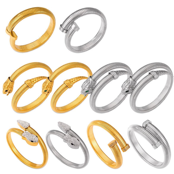 Niche Style Opening Bracelet Geometric Design Inlaid Zircon Goose Throat Shape 316L Stainless Steel Electroplated Jewelry