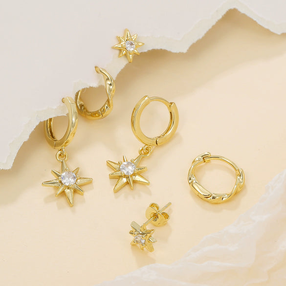 Niche Style Star Shape Copper Earrings Set With Zircon For Women