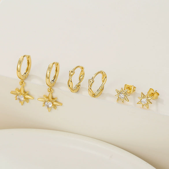 Niche Style Star Shape Copper Earrings Set With Zircon For Women