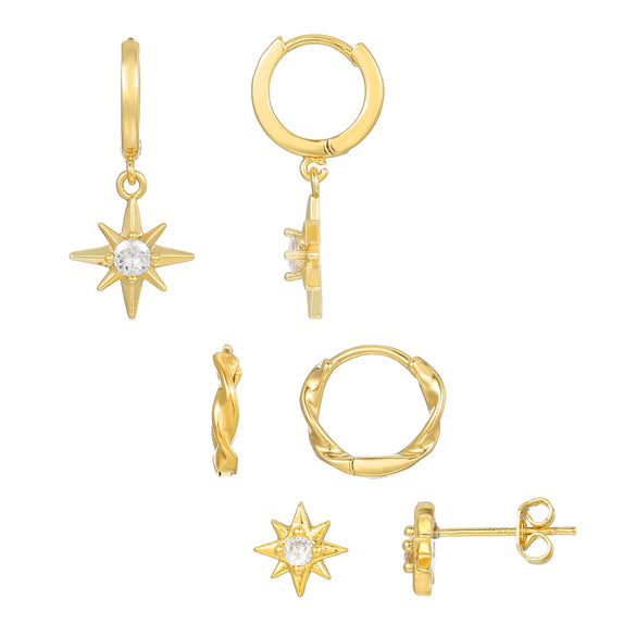 Niche Style Star Shape Copper Earrings Set With Zircon For Women