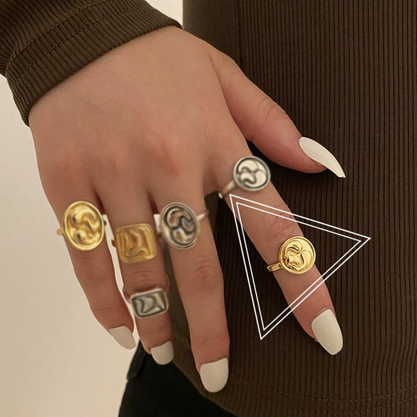 Fashion Trendy Index Finger Ring Retro Gold Ring Women's Simple Cold Style Jewelry