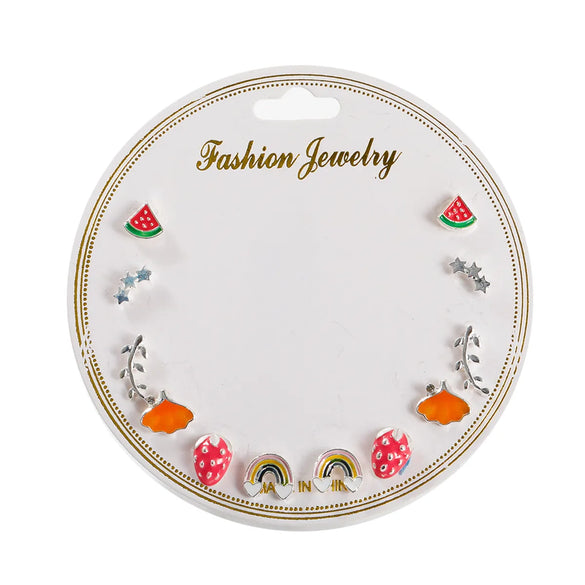 Gooddiy Korean Style Fruit Geometric Dripping Oil Earrings 6-Piece Set Wholesale Jewelry