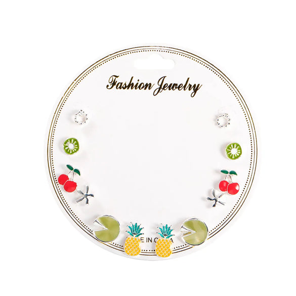 Gooddiy Korean Style Fruit Geometric Dripping Oil Earrings 6-Piece Set Wholesale Jewelry