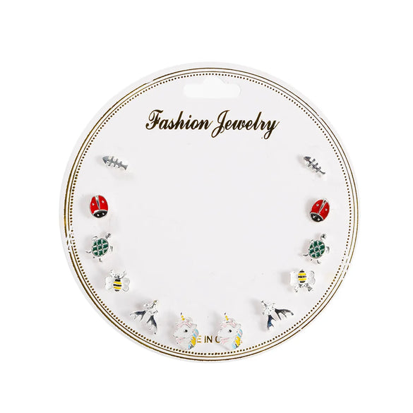 Gooddiy Korean Style Fruit Geometric Dripping Oil Earrings 6-Piece Set Wholesale Jewelry