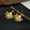 Non Fading Sunflower Pearl Titanium Steel Earrings For Women Electroplated Fashion High End Jewelry