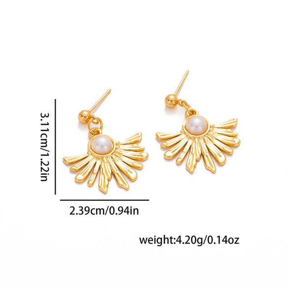 Non Fading Sunflower Pearl Titanium Steel Earrings For Women Electroplated Fashion High End Jewelry