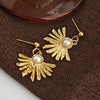 Non Fading Sunflower Pearl Titanium Steel Earrings For Women Electroplated Fashion High End Jewelry