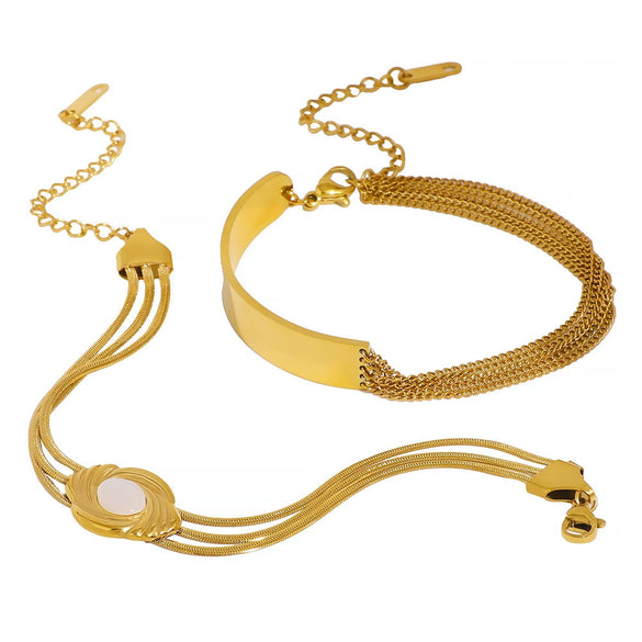 Non Fading Titanium Steel Bracelet With 18K Vacuum Plated In Furnace And Inlaid Natural Shell Geometric Shaped Fashionable And Versatile
