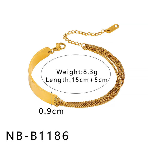 Non Fading Titanium Steel Bracelet With 18K Vacuum Plated In Furnace And Inlaid Natural Shell Geometric Shaped Fashionable And Versatile