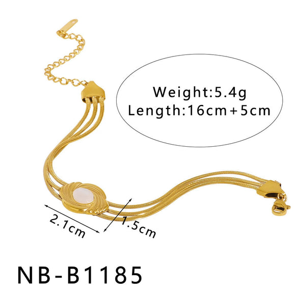 Non Fading Titanium Steel Bracelet With 18K Vacuum Plated In Furnace And Inlaid Natural Shell Geometric Shaped Fashionable And Versatile
