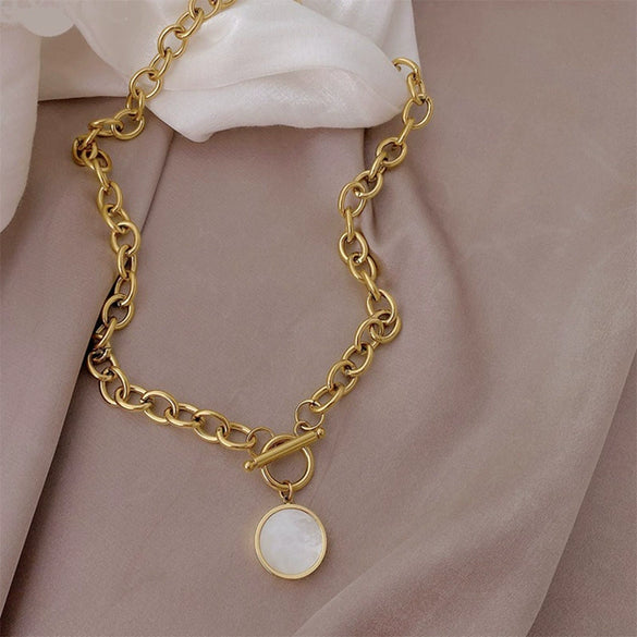 Non Fading Titanium Steel Hip Hop Thick Chain Disc T Buckle Sweater Chain With Geometric Pattern And Electroplating For Unisex
