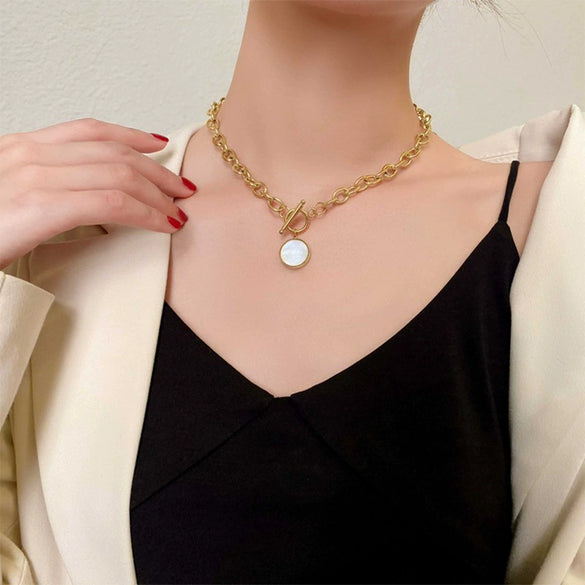 Non Fading Titanium Steel Hip Hop Thick Chain Disc T Buckle Sweater Chain With Geometric Pattern And Electroplating For Unisex
