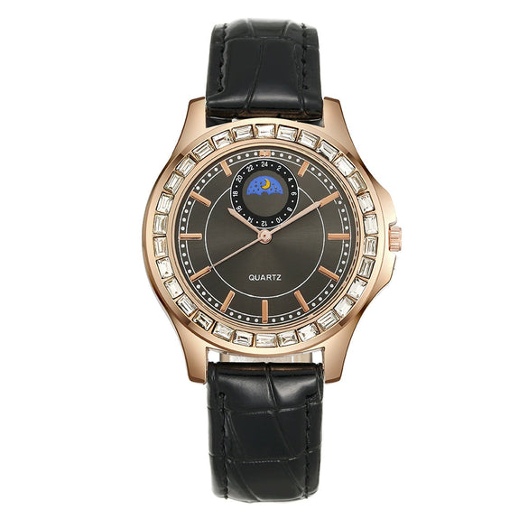 Non Mechanical Quartz Belt Watch For Men And Women Alloy Case Imitation Leather Strap Stainless Steel Clasp Round Dial Business Style