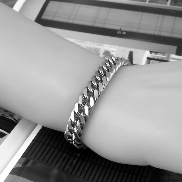 Nonfading Handmade Titanium Steel Doublewoven Cuban Bracelet With Leaf Pattern Natural Unisex Jewelry