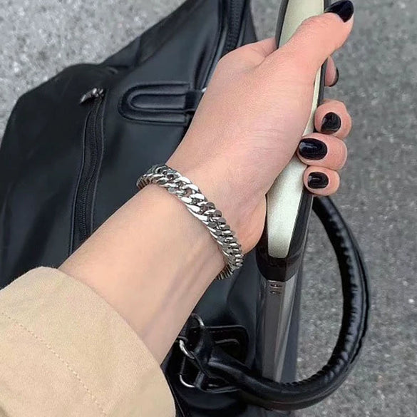 Nonfading Handmade Titanium Steel Doublewoven Cuban Bracelet With Leaf Pattern Natural Unisex Jewelry
