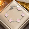 Nonfading Titanium Steel Fourleaf Clover Diamond Charm Bracelet With 18K Rose Gold Finish For Women
