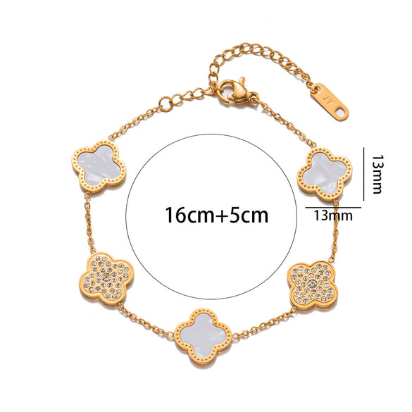 Nonfading Titanium Steel Fourleaf Clover Diamond Charm Bracelet With 18K Rose Gold Finish For Women