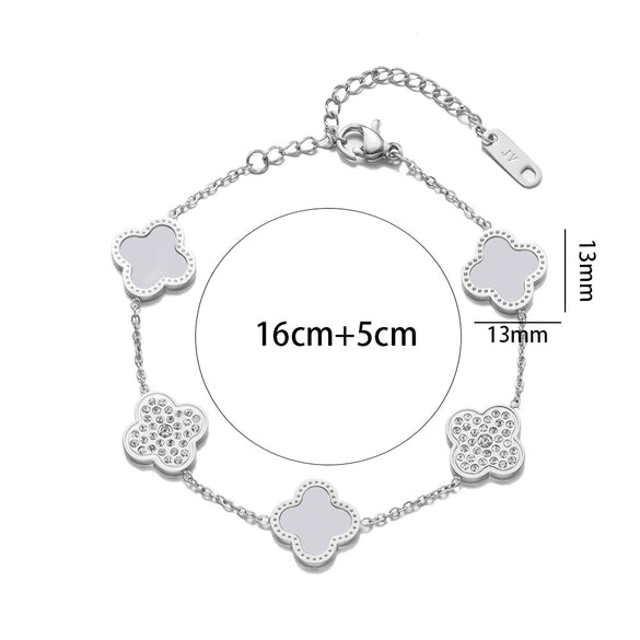Nonfading Titanium Steel Fourleaf Clover Diamond Charm Bracelet With 18K Rose Gold Finish For Women