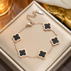 Nonfading Titanium Steel Fourleaf Clover Diamond Charm Bracelet With 18K Rose Gold Finish For Women