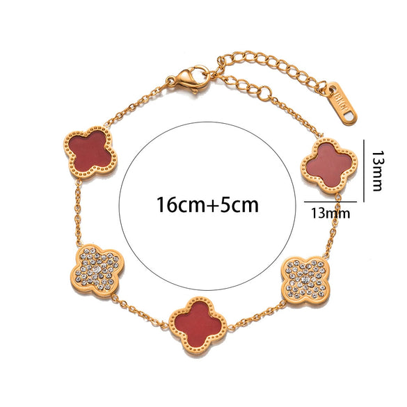 Nonfading Titanium Steel Fourleaf Clover Diamond Charm Bracelet With 18K Rose Gold Finish For Women