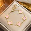 Nonfading Titanium Steel Fourleaf Clover Diamond Charm Bracelet With 18K Rose Gold Finish For Women