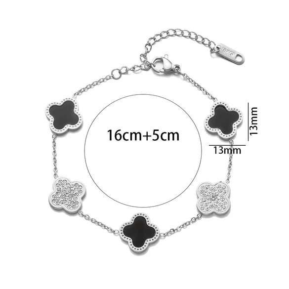Nonfading Titanium Steel Fourleaf Clover Diamond Charm Bracelet With 18K Rose Gold Finish For Women