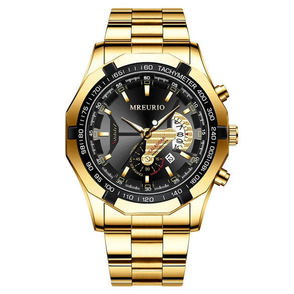 Nonmechanical Men's Watch With Large Round Dial Stainless Steel Band Alloy Case Business Style