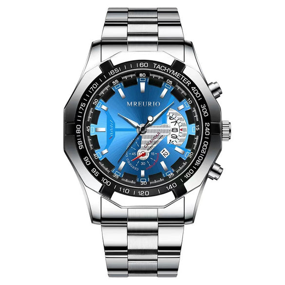 Nonmechanical Men's Watch With Large Round Dial Stainless Steel Band Alloy Case Business Style
