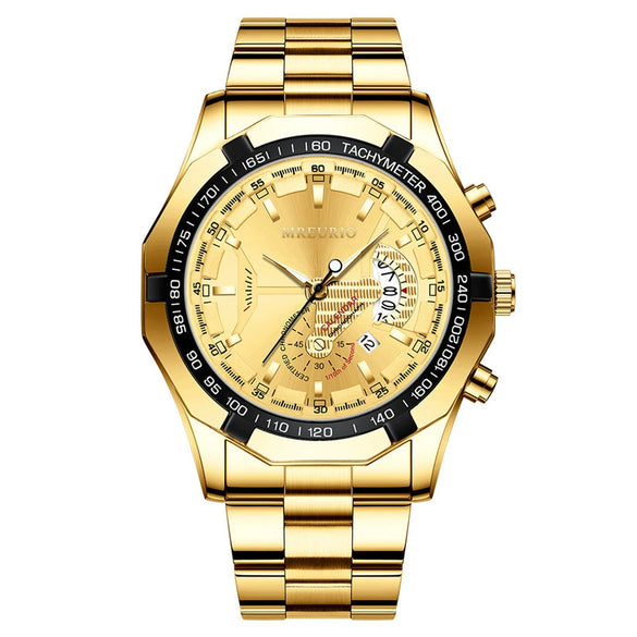 Nonmechanical Men's Watch With Large Round Dial Stainless Steel Band Alloy Case Business Style