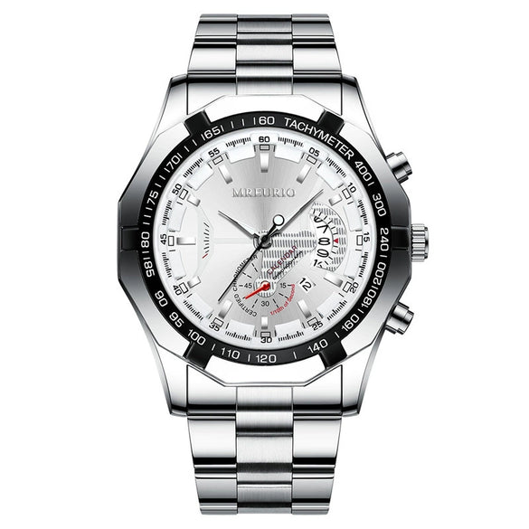 Nonmechanical Men's Watch With Large Round Dial Stainless Steel Band Alloy Case Business Style