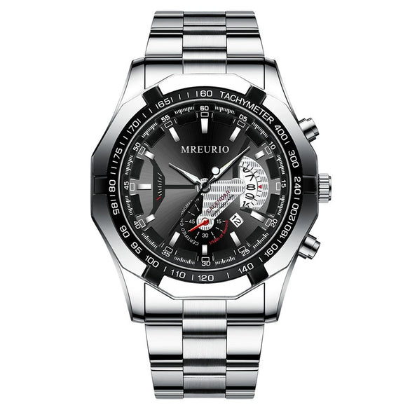 Nonmechanical Men's Watch With Large Round Dial Stainless Steel Band Alloy Case Business Style