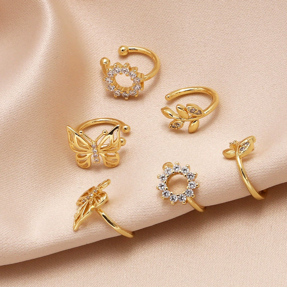 Nonpierced Earrings Copper Goldplated Inlaid Zircon Butterfly Animal Style