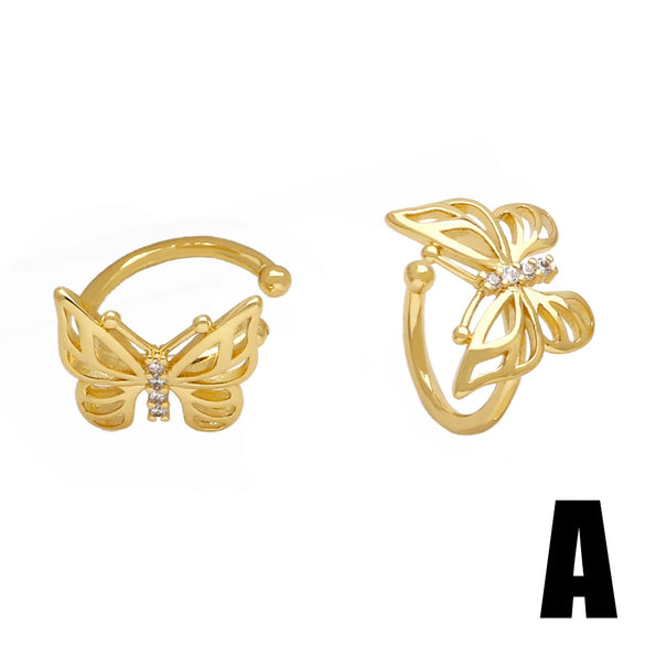 Nonpierced Earrings Copper Goldplated Inlaid Zircon Butterfly Animal Style