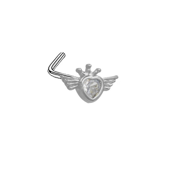 Nose Nail Puncture Jewelry Stainless Steel Heart Shaped With White Zircon