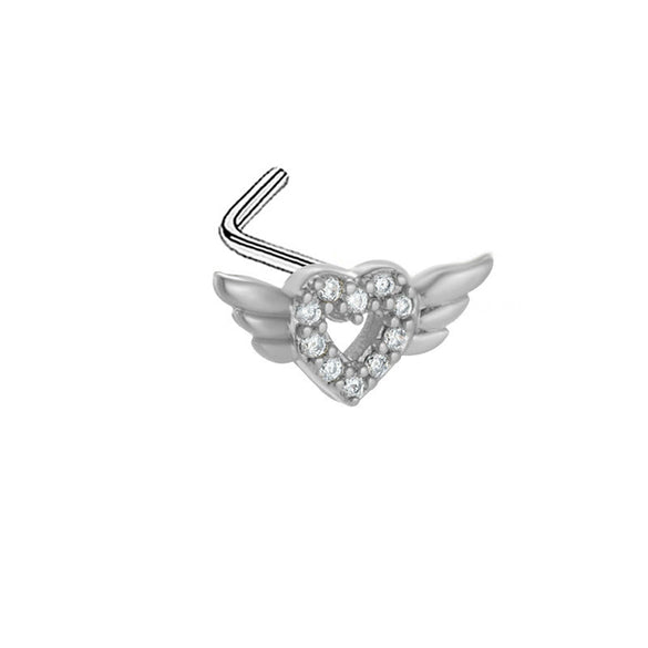 Nose Nail Puncture Jewelry Stainless Steel Heart Shaped With White Zircon