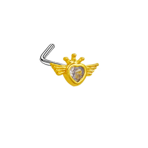 Nose Nail Puncture Jewelry Stainless Steel Heart Shaped With White Zircon