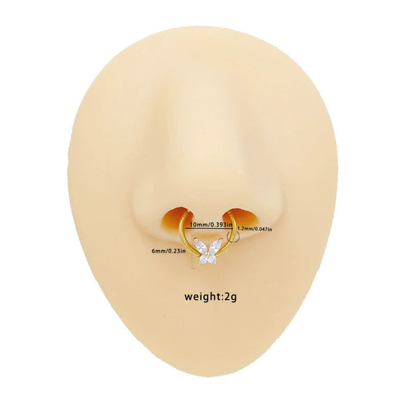 Nose Ring Jewelry Stainless Steel Heart Shape Set With Diamonds Punk Style