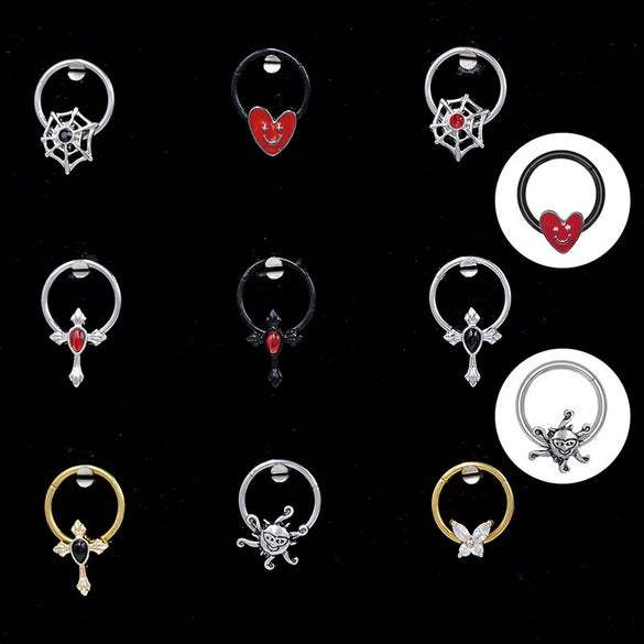 Nose Ring Jewelry Stainless Steel Heart Shape Set With Diamonds Punk Style