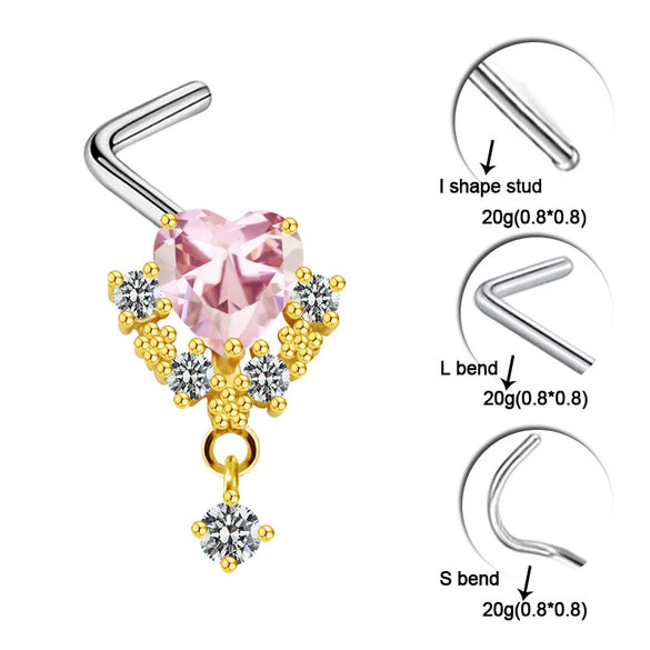 Nose Ring Piercing Jewelry Stainless Steel Heartshaped Butterfly Bow Electroplating