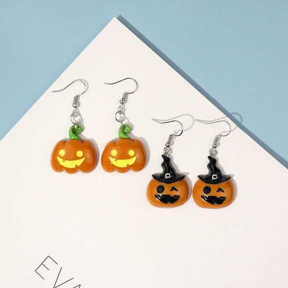 Novelty Halloween Pumpkin Skull Ghost Earrings Fun Resin And Plastic Statement Jewelry For Costume And Party Dress Up