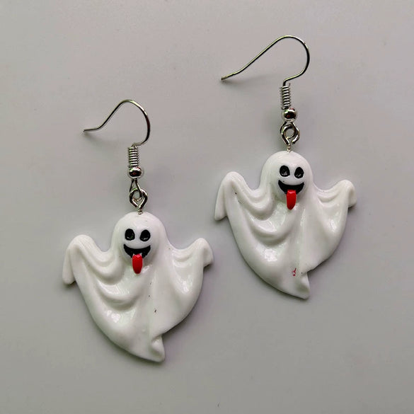 Novelty Resin Halloween Earrings With Pumpkin Skull Ghost And Cat Designs Exaggerated Costume Jewelry Accessories
