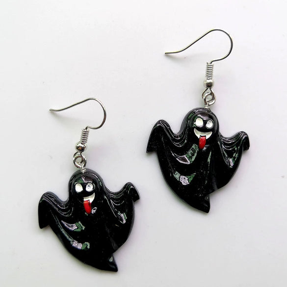 Novelty Resin Halloween Earrings With Pumpkin Skull Ghost And Cat Designs Exaggerated Costume Jewelry Accessories